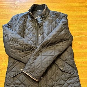 Mens Barbour Powell Quilted Jacket - Large - EUC - Navy with Brown Trim